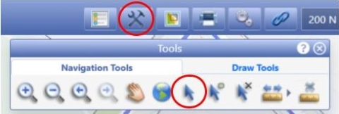 NavigateLA search bar with the toolbar button circled in red. NavigateLA toolbar with the Select Features by Shape button circled in red.